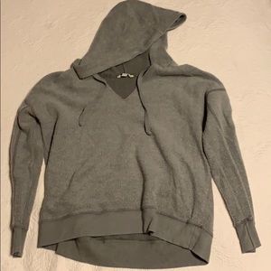 Army green sweater with vneck and hood